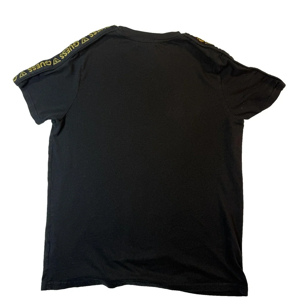 GUESS Los Angeles Men L Black Tape Sleeve TShirt Gold Embroidered Streetwear - Picture 6 of 6